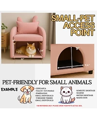 Boyel Living Velvet Pink Bunny-Ear Pet-Friendly Armchair with Built-in Cat & Dog Hideaway, Plush Dual-Use Sofa Chair