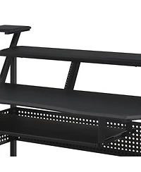 Flynama Willow Black Finish Music Desk with 40Inch Keyboard Tray and Storage Shelves