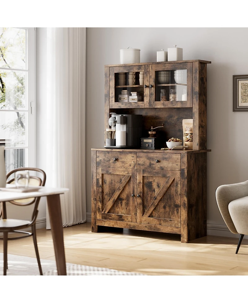 gaomon Kitchen Pantry Storage Cabinet, Freestanding Hutch Cabinet with Buffet Cupboard, Tall Cabinets Adjustable Shelves