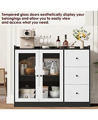 Gaomon Sideboard Buffet Cabinet with Storage, 43" Coffee Bar Cabinet with Glass Doors and 3 Drawers