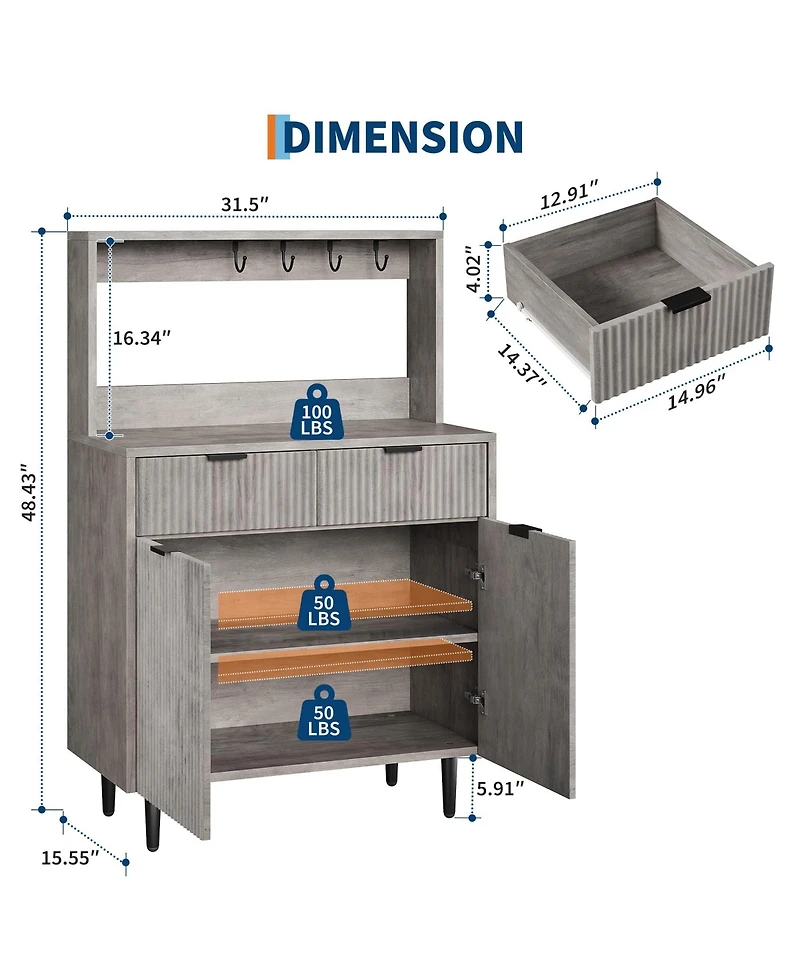Gaomon Fluted Sideboard Buffet Cabinet with Storage, Modern Coffee Bar Cabinet with 2 Drawers & Adjustable Shelves