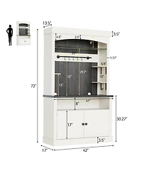 Gaomon Farmhouse Coffee Bar Cabinet with Led Lights 72" Tall Coffee Hutch Cabinet Large Buffet Cabinet Kitchen Sideboard