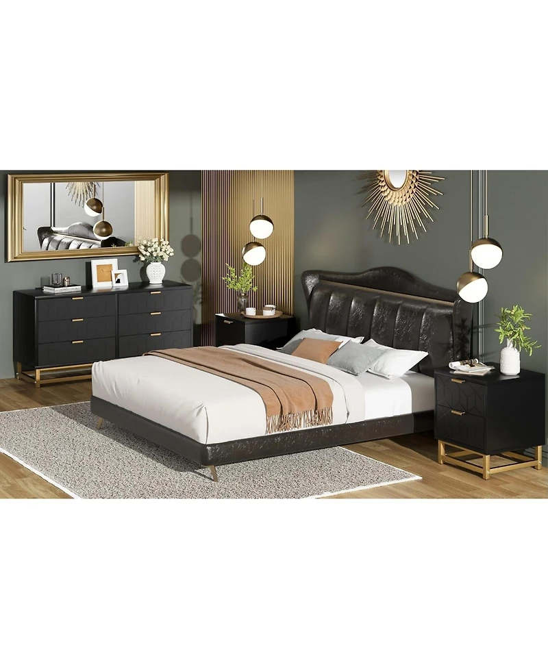 Gaomon Grey 3-Drawer Modern Wood Dresser, Bedroom and Closet Storage Chest with Gold Pulls, Nightstand-Style Organizer