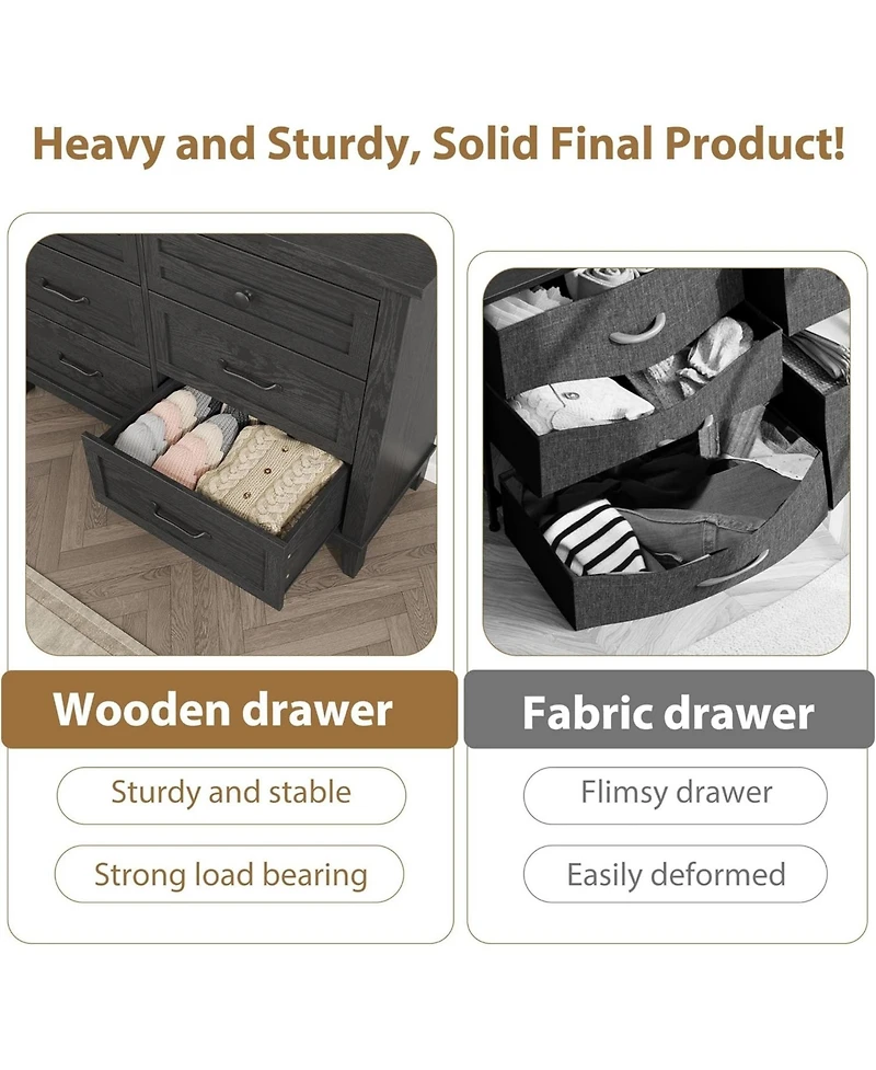 Gaomon 6-Drawer Black Bedroom Dresser, 47" Wide Freestanding Chest with Storage, Wooden Closet Organizer for Living Room, Bedroom, Entryway