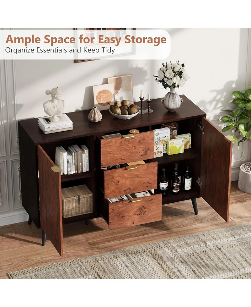 gaomon Sideboard Buffet Cabinet with 3 Drawers, Wooden Storage Cabinet with Burl Texture, Coffee Bar for Dining Room