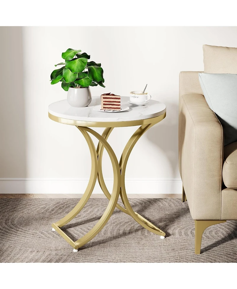 Tribesigns 1PCS Round Side Table Faux Marble Top Gold Metal Legs, Modern End Table Nightstand for Living Room, Bedroom