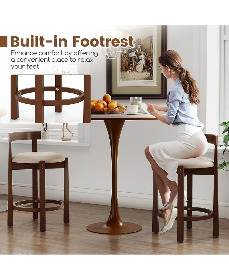 Gymax 24'' Counter Height Bar Stools Set of 2 w/Backrests & Footrests for Kitchen