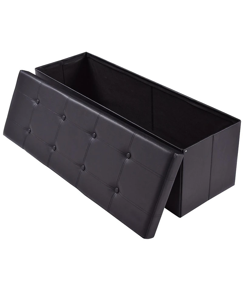 Costway 45''x15''x15'' Large Folding Storage Faux Leather Ottoman Pouffe Box Stool
