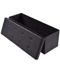 Costway 45''x15''x15'' Large Folding Storage Faux Leather Ottoman Pouffe Box Stool