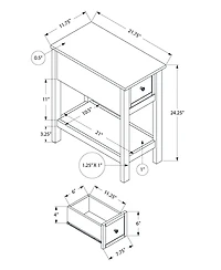 Lovmor Accent Table, End, Side Table, 2 Tier, Narrow, Bedroom, Lamp, Storage Drawer, Antique White Veneer, Brown Veneer, Transitional
