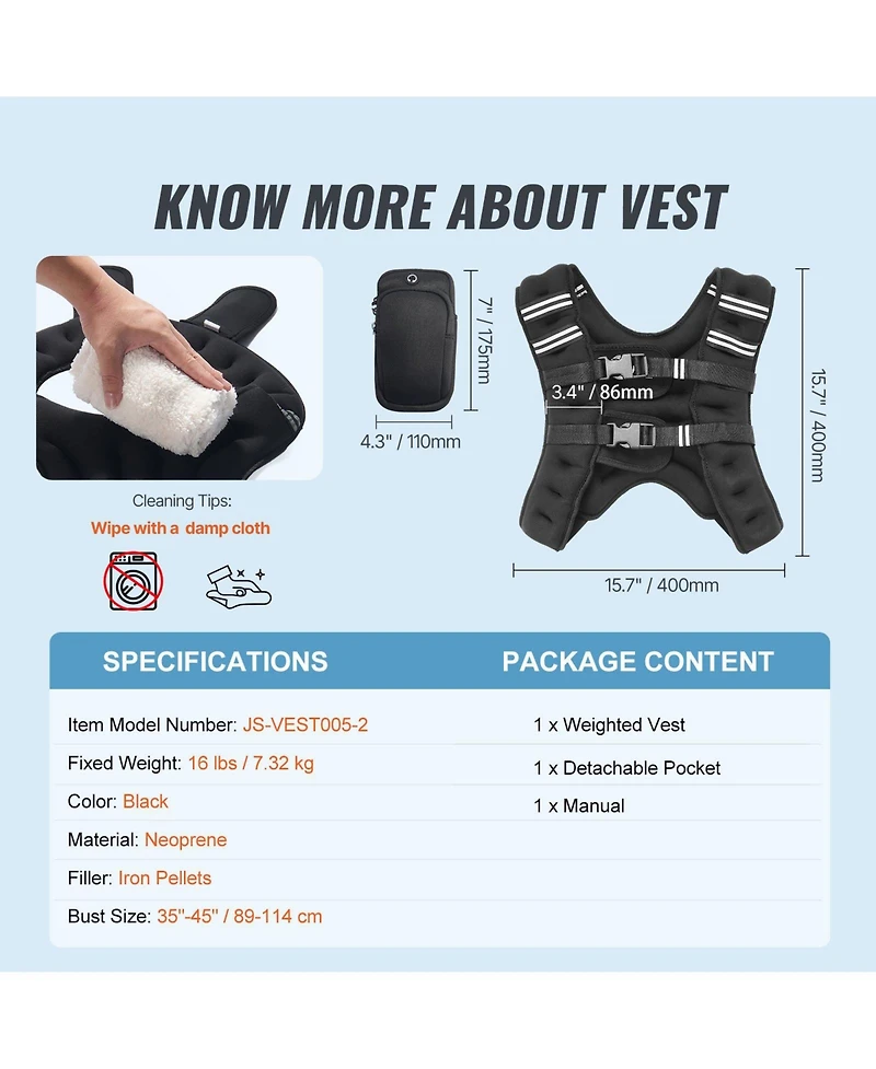 Sugfit Weighted Vest 16 Lb Adjustable Fitness Vest with Reflective Strips