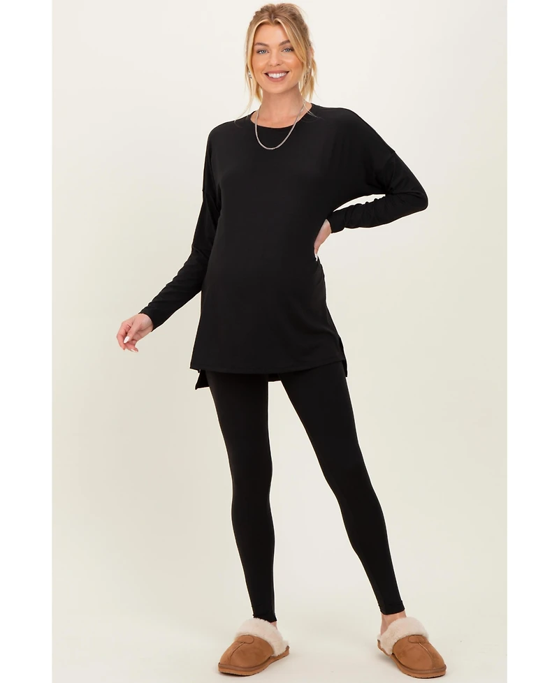 Pinkblush Maternity Black Brushed Knit Oversized Top and Legging Set
