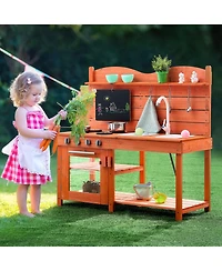 Hongge Wooden Outdoor Mud Kitchen for Kids with Sink Stove and Pots