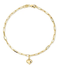 Devata Sweet Heart Charm with Paperclip Chain Bracelet in 14K Gold, 7.5in, approx. 2.6 grams.