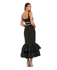 Mac Duggal Women's Crepe Midi Dress with Jewel Detail & Ruffle Hem