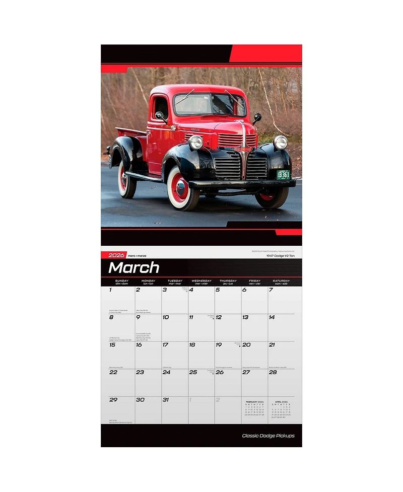 BrownTrout Classic Dodge Pickups 2026 Monthly Wall Calendar, 12" x 24", Hanging, Foil-Stamped Cover, Plastic-Free