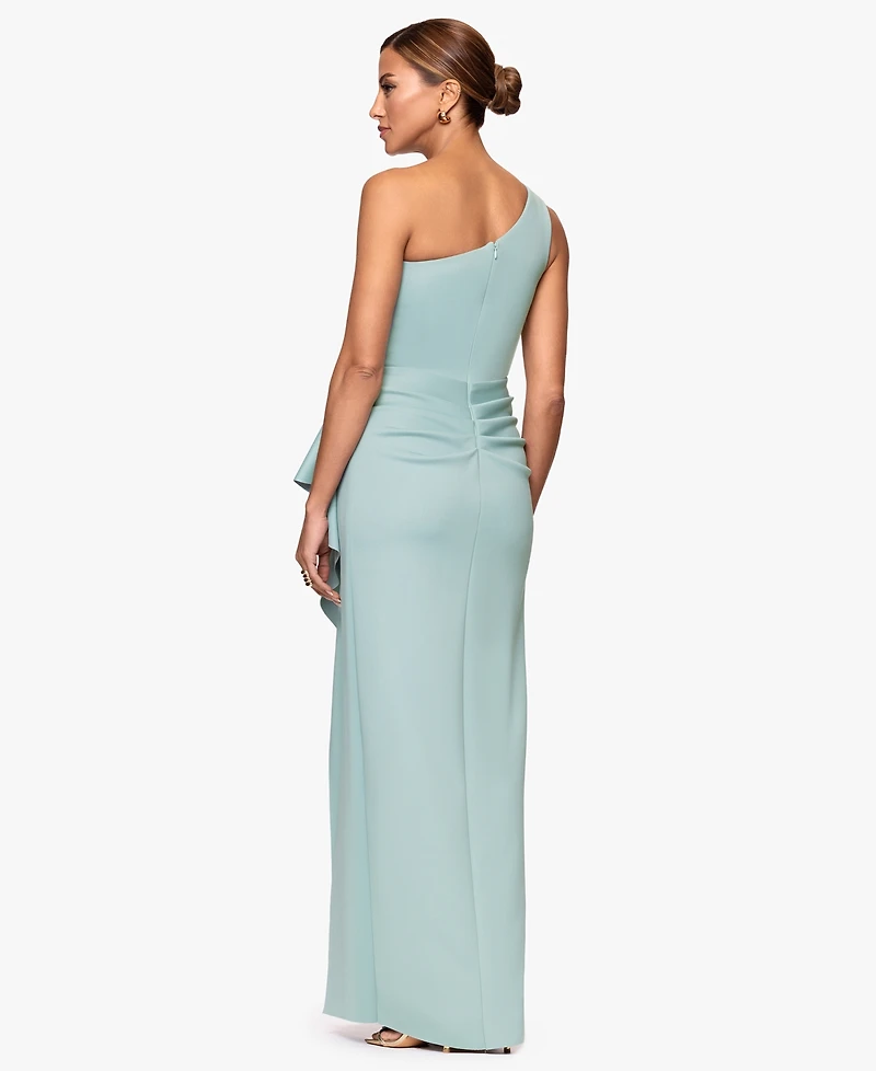 Xscape Petite One-Shoulder Side Ruching Gown