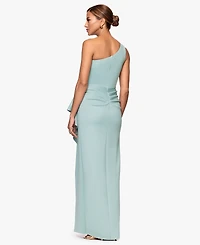 Xscape Petite One-Shoulder Side Ruching Gown