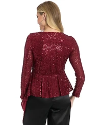 Muse Women's V-Neck Sequin Embellishment Top