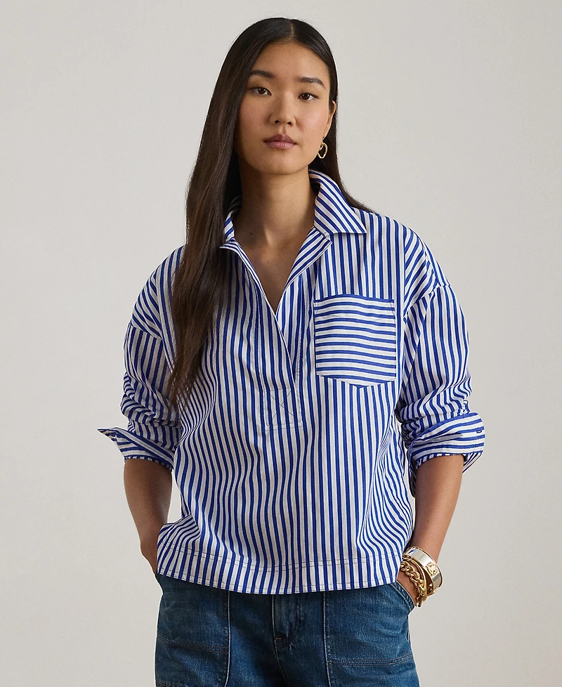 Lauren Ralph Petite Striped Long-Sleeve Cropped Shirt