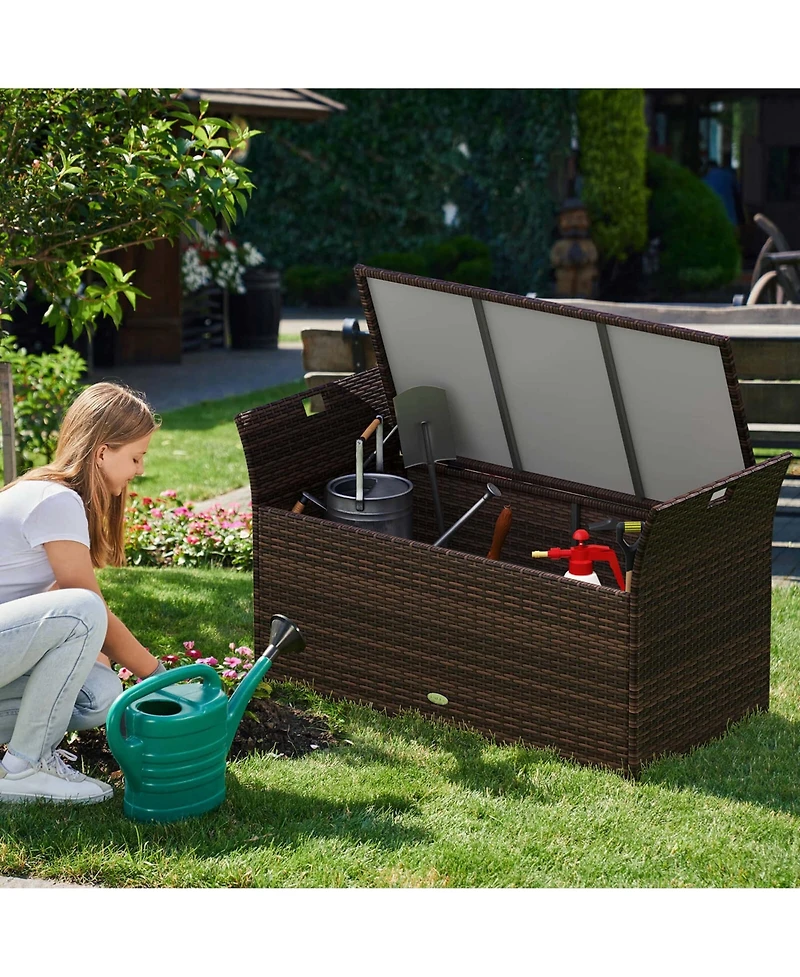 Costway Outdoor Bench with Hand-woven Pe Rattan Wicker Cushion & Side Handles Storage