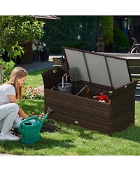 Costway Outdoor Bench with Hand-woven Pe Rattan Wicker Cushion & Side Handles Storage