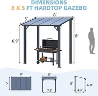 Aecojoy 8' x 5' Wall Mounted Gazebos Pergola