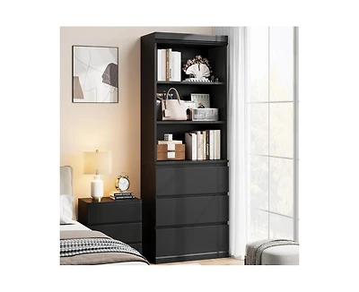 gaomon Bookcase with Drawers 70.27 Inches Tall Bookshelf Farmhouse Bookcases Wooden Deep Bookshelves Storage Cabinet Organizer