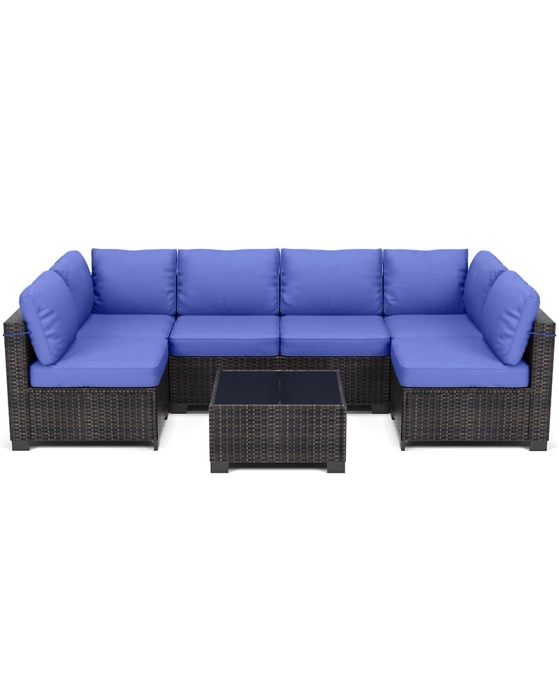 Gaomon 7-Piece Outdoor Rattan Patio Furniture Set with Detachable Cushions and Glass Top Table
