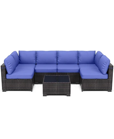 Gaomon 7-Piece Outdoor Rattan Patio Furniture Set with Detachable Cushions and Glass Top Table