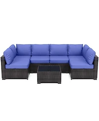 Gaomon 7-Piece Outdoor Rattan Patio Furniture Set with Detachable Cushions and Glass Top Table