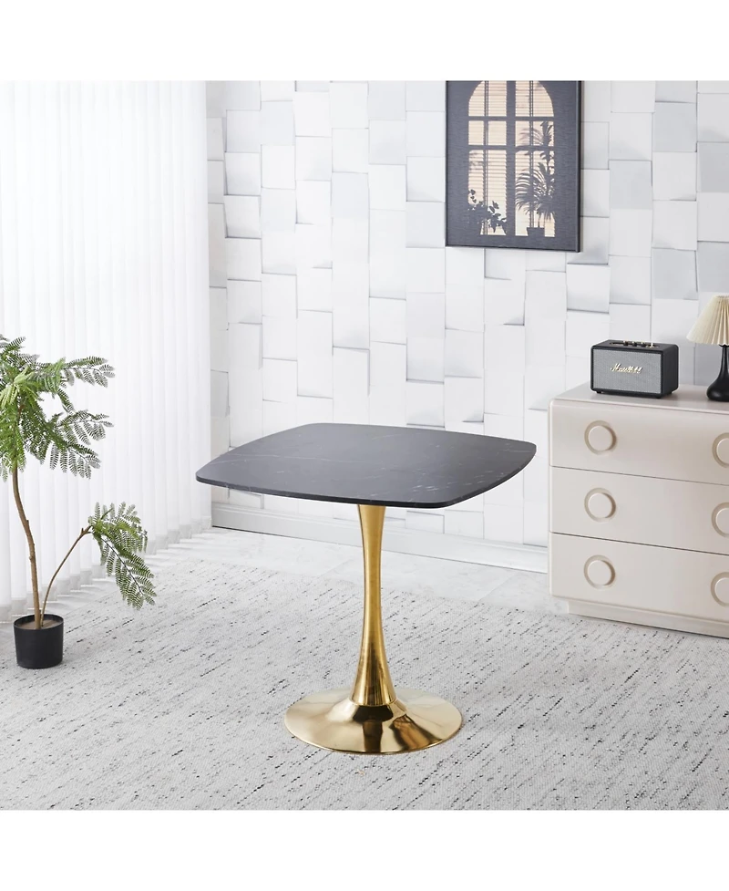 Streamdale Furniture Square Dining Table 31.5", Mid-Century Modern Kitchen Table, Black/Gold Base