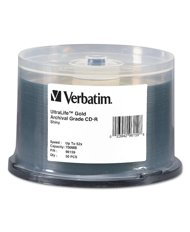 Verbatim 96159 700 Mb/80 min 52X Archival Grade Cd-r Recordable Disc in Spindle - Gold (50/Pack