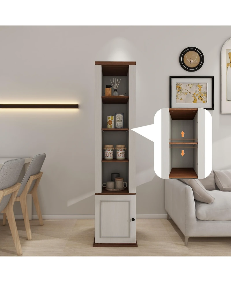 Sumyeg 360°Rotating Storage Cabinet with Full-Length Mirror in Antique White