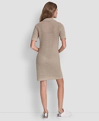 Dkny Jeans Women's Polo Collar Crochet Stitch Short Dress