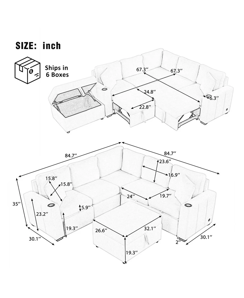 Streamdale 84.7" Convertible Sectional Sofa Bed with Ottoman