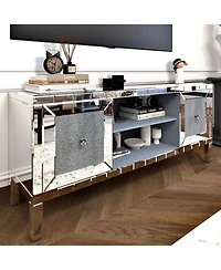 Streamdale Furniture Mirrored Tv Stand - Crushed Diamond Doors