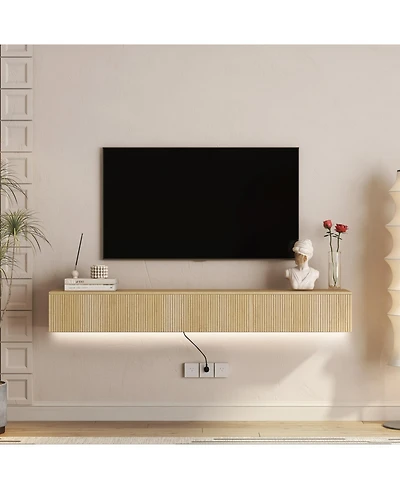 Streamdale Furniture Floating Tv Stand w/ LEDs, 69" Modern Entertainment Center for 55-65" TVs