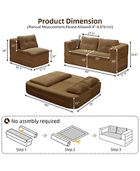 Streamdale Furniture Streamdale Convertible Corduroy Sectional Sofa Bed with Chaise & Blanket - Camel