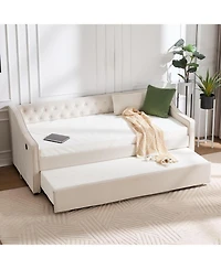 Streamdale Furniture Twin Upholstered Daybed with Trundle, Usb, Pockets, Velvet
