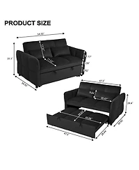 Streamdale Furniture 3-in-1 Velvet Pull-Out Couch Bed with Reclining Backrest & Pillows