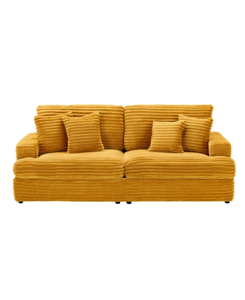 Streamdale Furniture Corduroy 3-Seater Sofa with 4 Throw Pillows - Orange