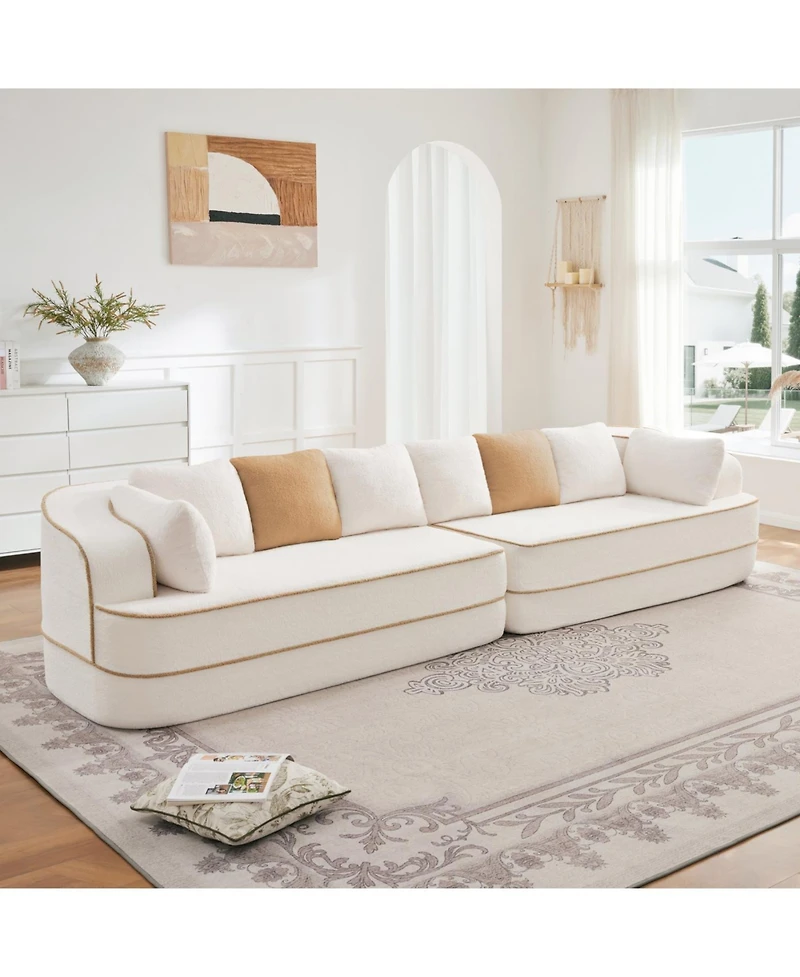 Streamdale Furniture 135" Teddy Fabric No Assembly 32D High Density Sponge Boneless Sofa, White