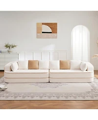 Streamdale Furniture 135" Teddy Fabric No Assembly 32D High Density Sponge Boneless Sofa, White