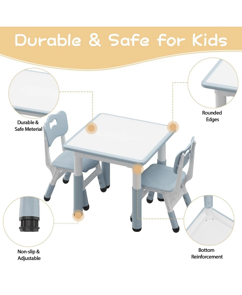 Gaomon Kids Table and 2 Chairs Set, Height Adjustable Toddler Activity Table with Graffiti Desktop for Home, Daycare, Preschool