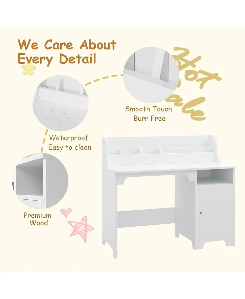 Gaomon Kids Desk and Chair Set, Wooden Study Table with Hutch and Storage Cabinet, Student Writing Desk for Home or Classroom