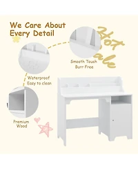 Gaomon Kids Desk and Chair Set, Wooden Study Table with Hutch and Storage Cabinet, Student Writing Desk for Home or Classroom