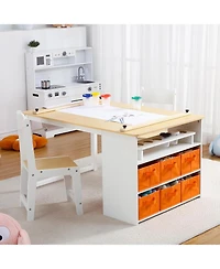 Gaomon Kids Art Table and 2 Chairs Toddler Craft and Play Wooden Activity Table with Storage Bins for Ages 2-10
