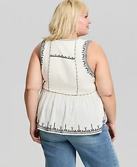And Now This Trendy Plus Embroidered Cotton Sleeveless Top, Macy's Exclusive