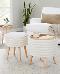 Lumisource 2-Pc. Fabric Tray Plush Contemporary Storage Ottoman Set